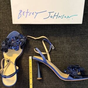 Betsey Johnson Navy Floral Beaded Heels size 11
